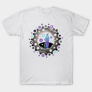 Cyclist With Vintage Bike and Flowers T-Shirt